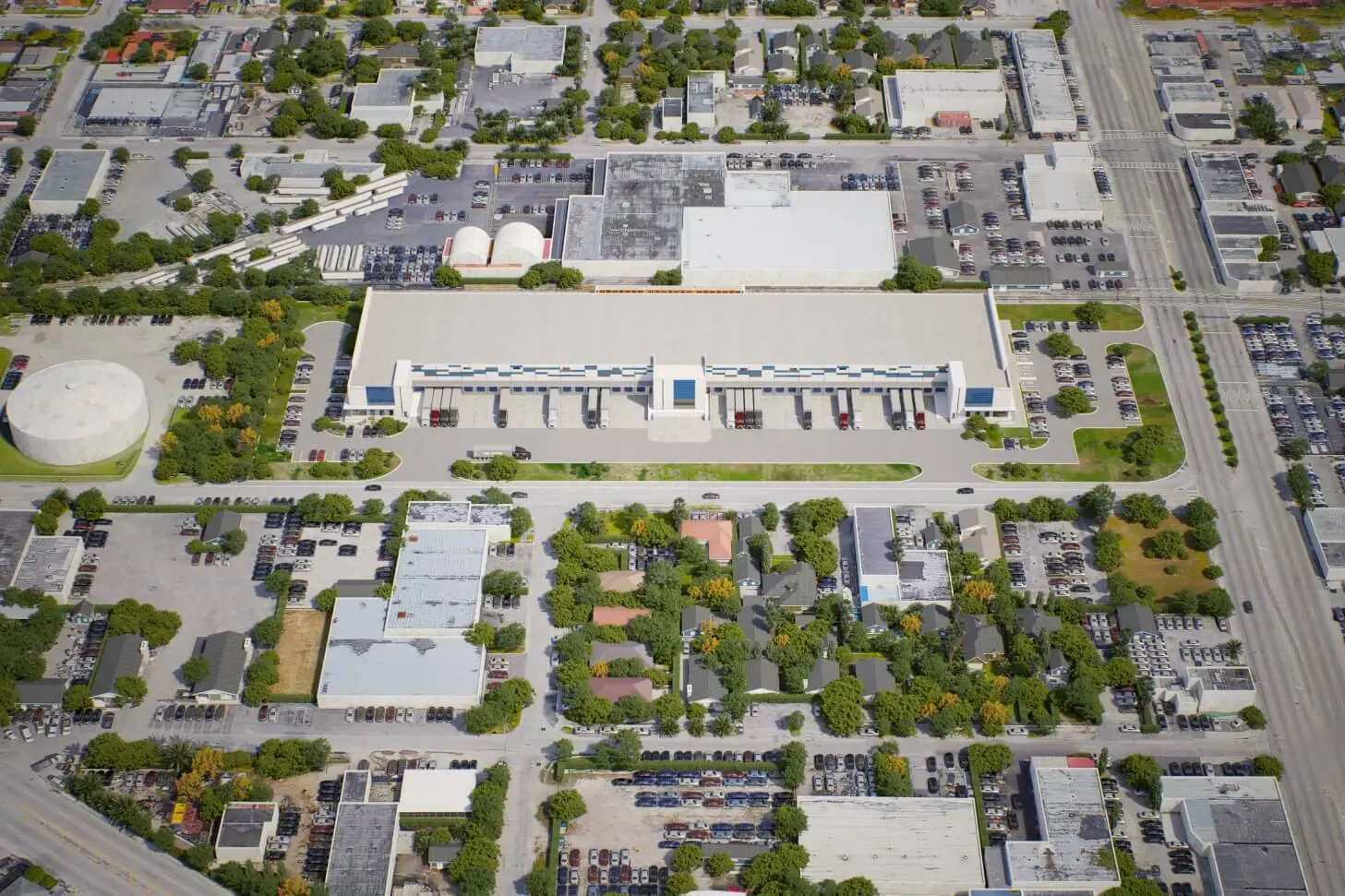 A bird 's eye view of an industrial area.