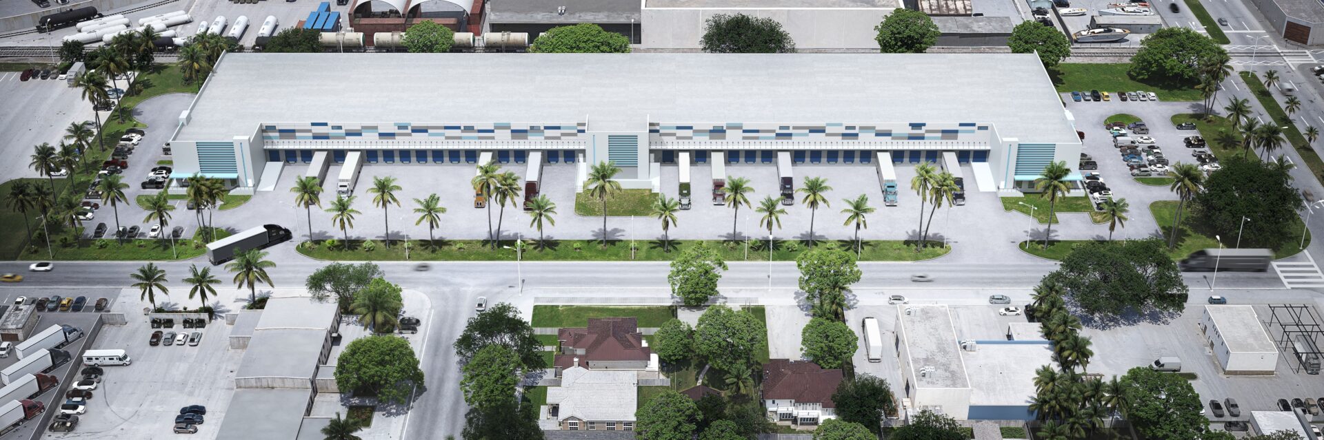 The Top Of A Building With Palm Trees