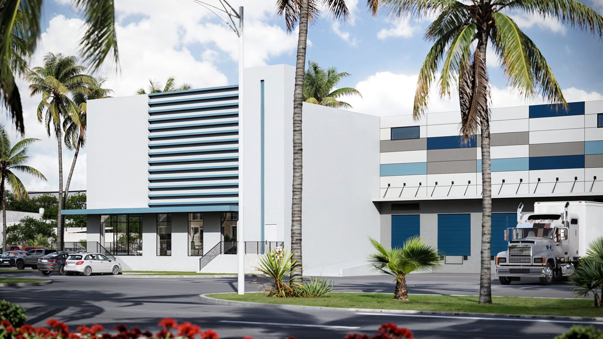 A White Color Building With A Palm Sheet Image